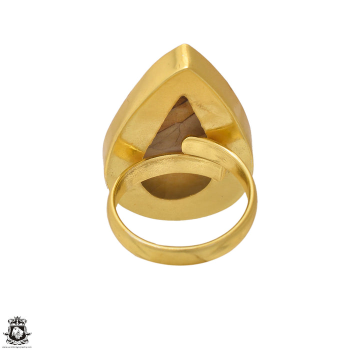 Size 6.5 - Size 8 Ring Brecciated Mookaite 24K Gold Plated Ring GPR1625