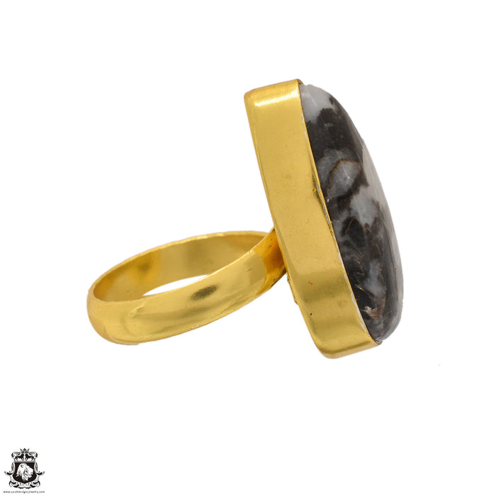 Size 7.5 - Size 9 Ring Zebra Dolomite 24K Gold Plated Ring GPR1632