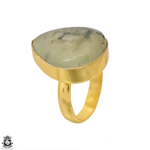 Size 6.5 - Size 8 Ring Prehnite 24K Gold Plated Ring GPR1635