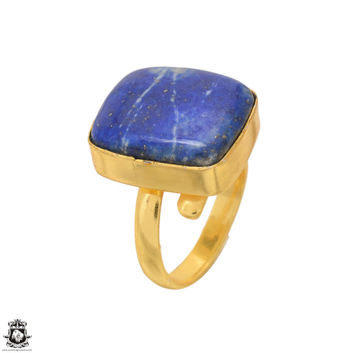 Size 7.5 - Size 9 Adjustable Lapis 24K Gold Plated Ring GPR1654