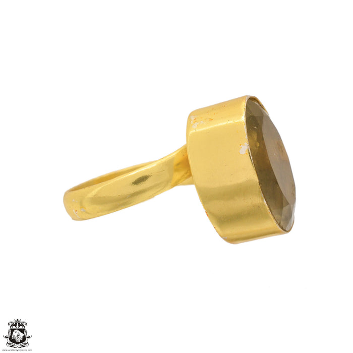 Size 6.5 - Size 8 Adjustable Lemon Topaz 24K Gold Plated Ring GPR1659
