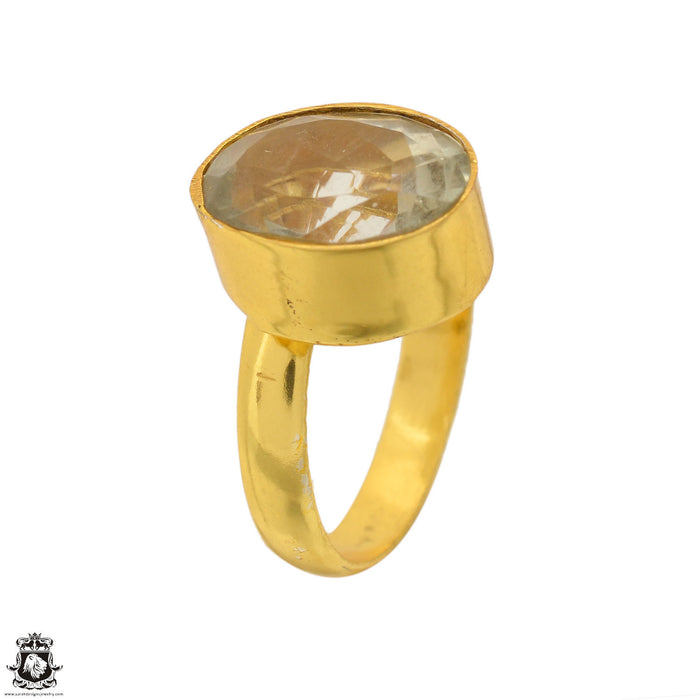 Size 8.5 - Size 10 Ring Prasiolite Green Amethyst 24K Gold Plated Ring GPR1665