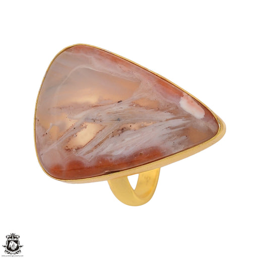 Size 9.5 - Size 11 Adjustable Laguna Lace Agate 24K Gold Plated Ring GPR1349