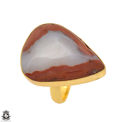 Size 8.5 - Size 10 Adjustable Laguna Lace Agate 24K Gold Plated Ring GPR1356