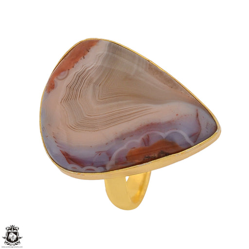 Size 10.5 - Size 12 Ring Laguna Lace Agate 24K Gold Plated Ring GPR1362