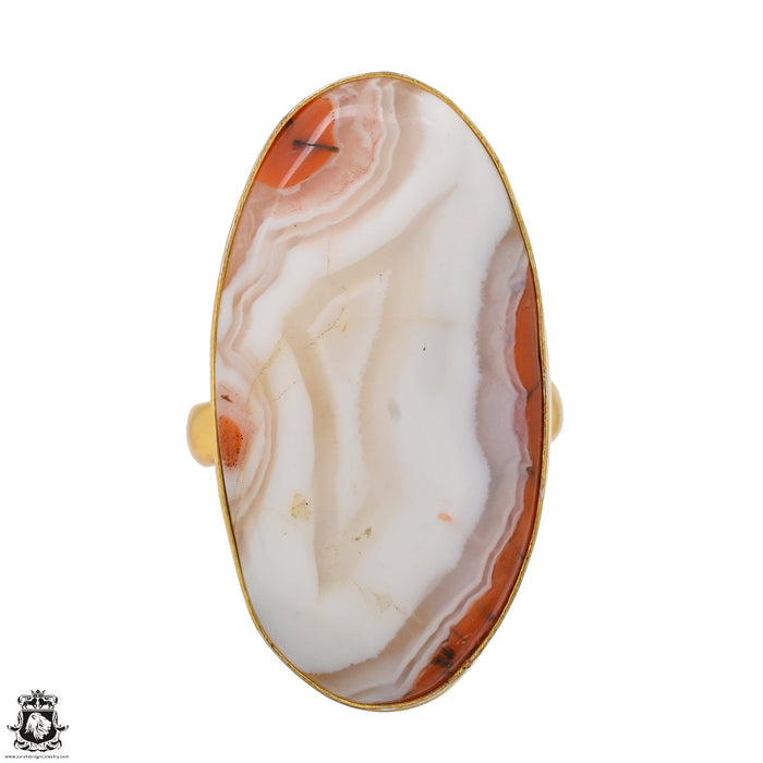 Size 9.5 - Size 11 Ring Laguna Lace Agate 24K Gold Plated Ring GPR1363