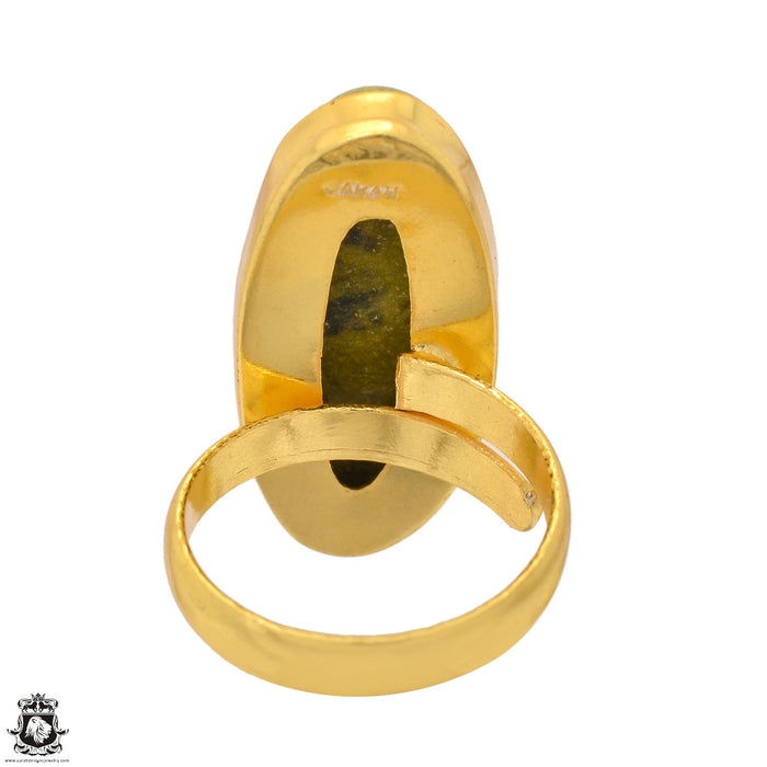 Size 9.5 - Size 11 Ring Atlantisite Serpentine Stichtite 24K Gold Plated Ring GPR1364