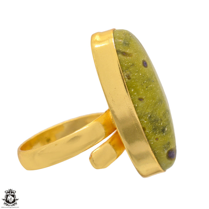 Size 9.5 - Size 11 Ring Atlantisite Serpentine Stichtite 24K Gold Plated Ring GPR1364