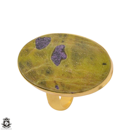 Size 9.5 - Size 11 Ring Atlantisite Serpentine Stichtite 24K Gold Plated Ring GPR1368