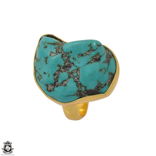 Size 8.5 - Size 10 Ring Tibetan Turquoise Nugget 24K Gold Plated Ring GPR1378