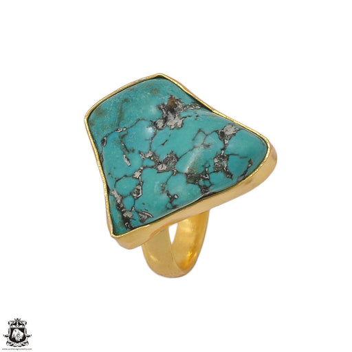 Size 7.5 - Size 9 Ring Tibetan Turquoise Nugget 24K Gold Plated Ring GPR1380