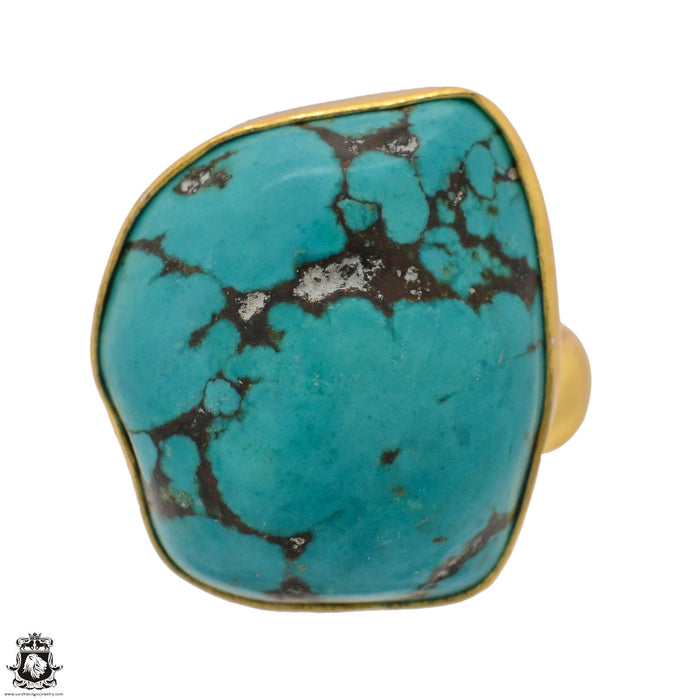 Size 8.5 - Size 10 Ring Tibetan Turquoise Nugget 24K Gold Plated Ring GPR1381