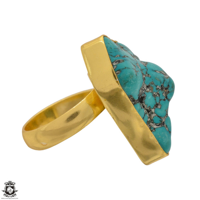 Size 7.5 - Size 9 Adjustable Tibetan Turquoise Nugget 24K Gold Plated Ring GPR1383