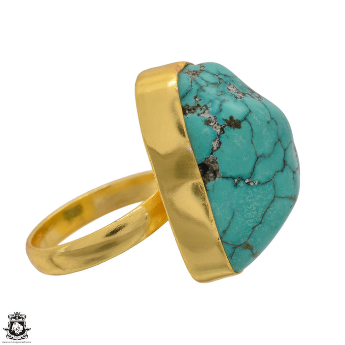 Size 7.5 - Size 9 Adjustable Tibetan Turquoise Nugget 24K Gold Plated Ring GPR1384