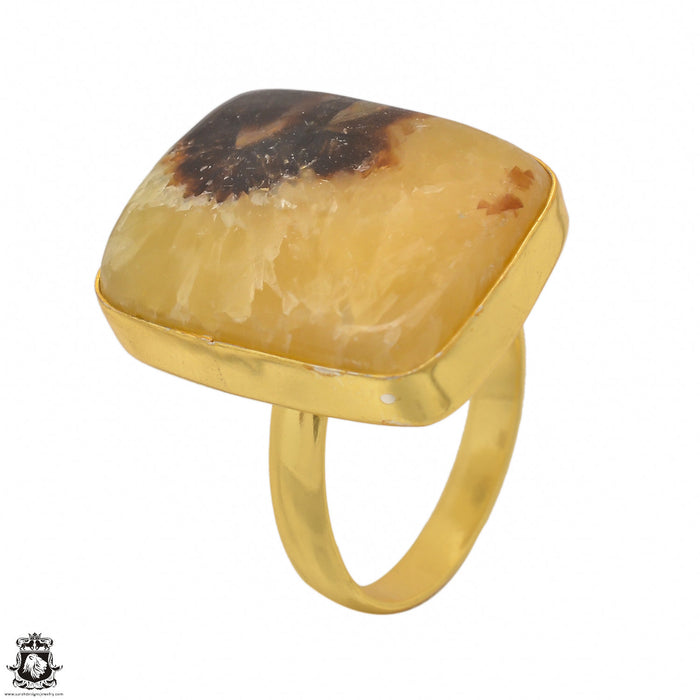 Size 10.5 - Size 12 Ring Septarian Dragon Stone 24K Gold Plated Ring GPR1418