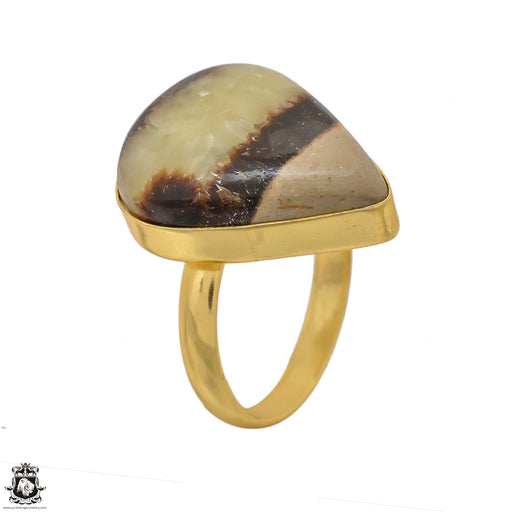 Size 10.5 - Size 12 Ring Septarian Dragon Stone 24K Gold Plated Ring GPR1421