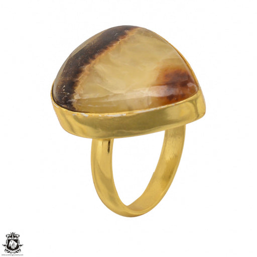Size 8.5 - Size 10 Ring Septarian Dragon Stone 24K Gold Plated Ring GPR1425