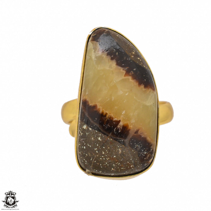 Size 8.5 - Size 10 Ring Septarian Dragon Stone 24K Gold Plated Ring GPR1432