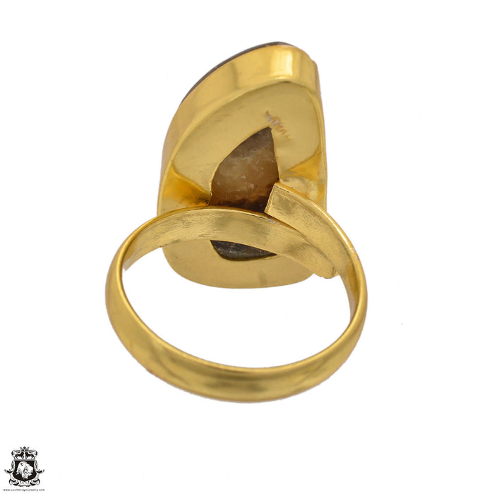 Size 8.5 - Size 10 Ring Septarian Dragon Stone 24K Gold Plated Ring GPR1432