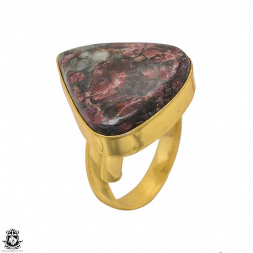 Size 9.5 - Size 11 Adjustable Eudialyte 24K Gold Plated Ring GPR1435