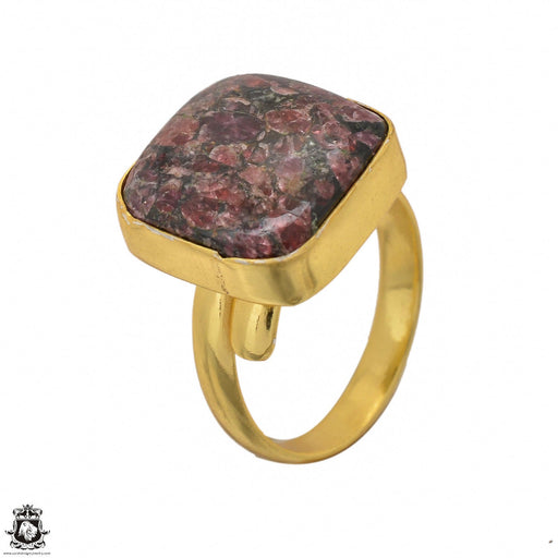 Size 9.5 - Size 11 Adjustable Eudialyte 24K Gold Plated Ring GPR1439