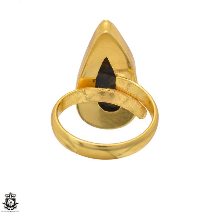 Size 7.5 - Size 9 Adjustable Pietersite 24K Gold Plated Ring GPR1448