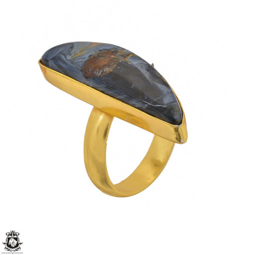 Size 7.5 - Size 9 Adjustable Pietersite 24K Gold Plated Ring GPR1453