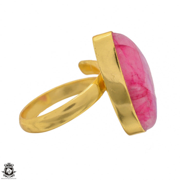 Size 10.5 - Size 12 Ring Pink Moonstone 24K Gold Plated Ring GPR1458