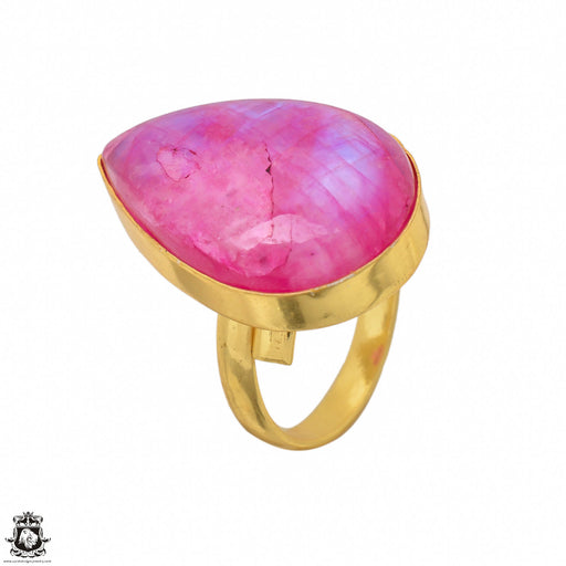 Size 10.5 - Size 12 Ring Pink Moonstone 24K Gold Plated Ring GPR1461