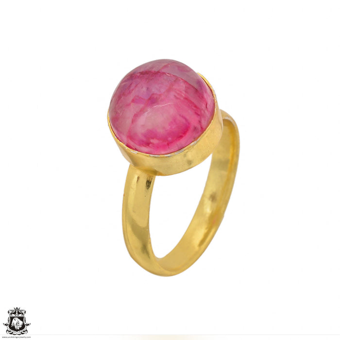 Size 9.5 - Size 11 Adjustable Pink Moonstone 24K Gold Plated Ring GPR1466