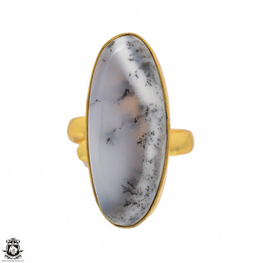 Size 8.5 - Size 10 Ring Dendritic Opal Merlinite 24K Gold Plated Ring GPR1478