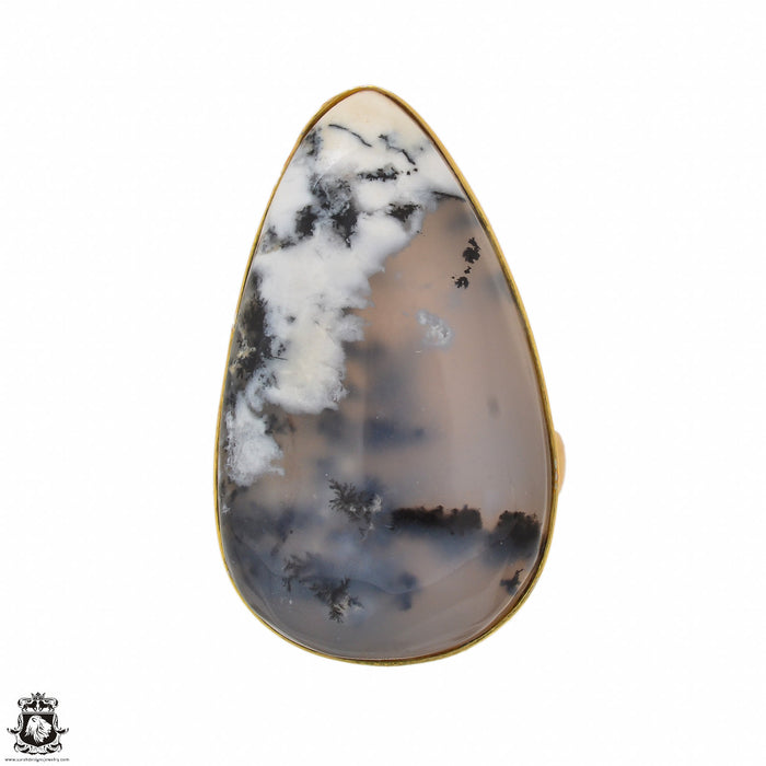 Size 6.5 - Size 8 Ring Dendritic Opal Merlinite 24K Gold Plated Ring GPR1479
