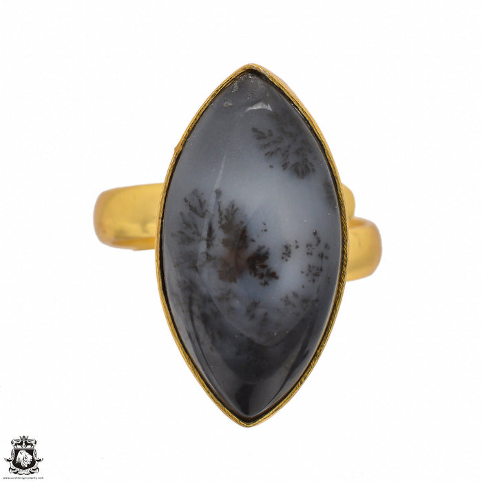 Size 7.5 - Size 9 Ring Dendritic Opal Merlinite 24K Gold Plated Ring GPR1493
