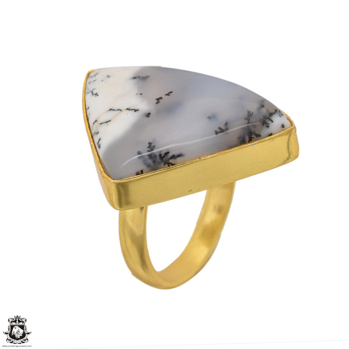 Size 7.5 - Size 9 Ring Dendritic Opal Merlinite 24K Gold Plated Ring GPR1494