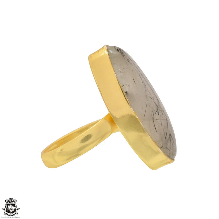Size 6.5 - Size 8 Adjustable Tourmalated Quartz 24K Gold Plated Ring GPR1502