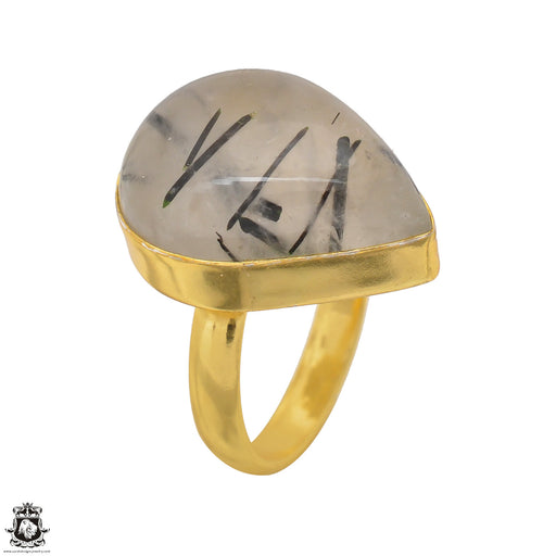 Size 6.5 - Size 8 Ring Tourmalated Quartz 24K Gold Plated Ring GPR1504