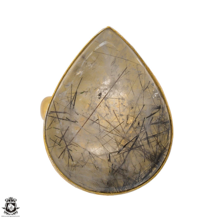 Size 8.5 - Size 10 Ring Tourmalated Quartz 24K Gold Plated Ring GPR1505
