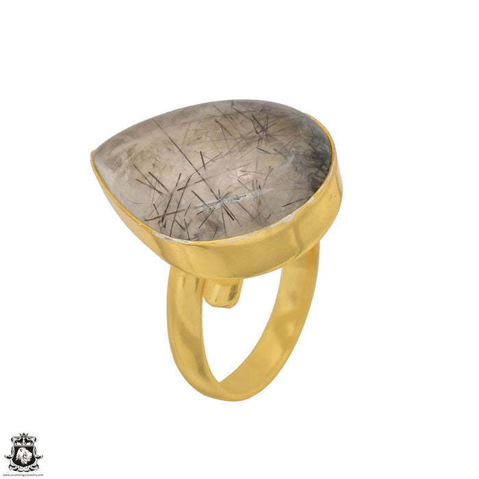 Size 8.5 - Size 10 Ring Tourmalated Quartz 24K Gold Plated Ring GPR1505