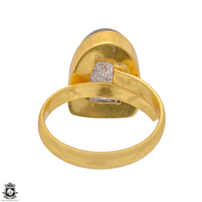 Size 10.5 - Size 12 Adjustable Super 7 Cacoxenite 24K Gold Plated Ring GPR1506