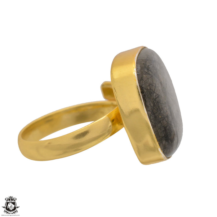 Size 9.5 - Size 11 Ring Tourmalated Quartz 24K Gold Plated Ring GPR1508