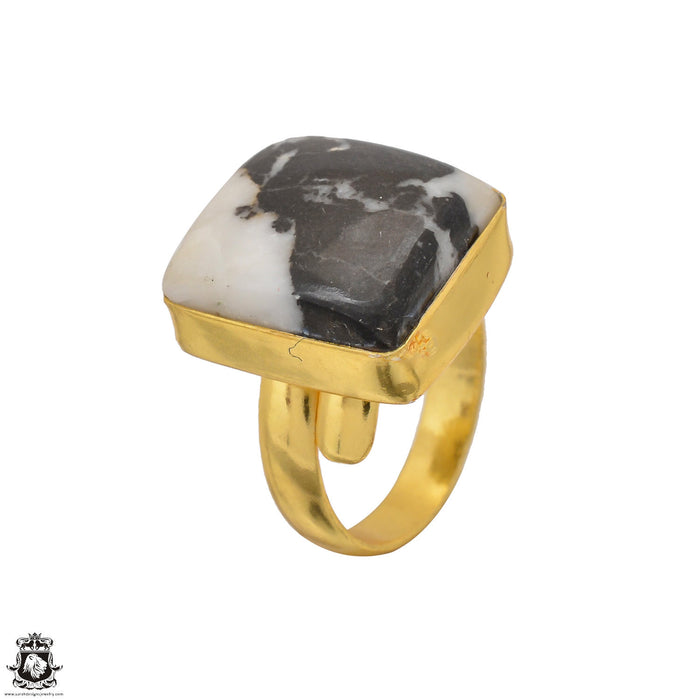 Size 7.5 - Size 9 Ring Zebra Dolomite 24K Gold Plated Ring GPR1523