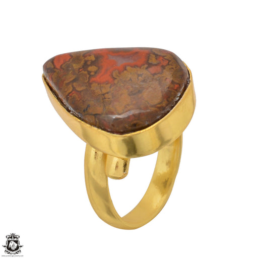 Size 6.5 - Size 8 Ring Seam Agate 24K Gold Plated Ring GPR1541