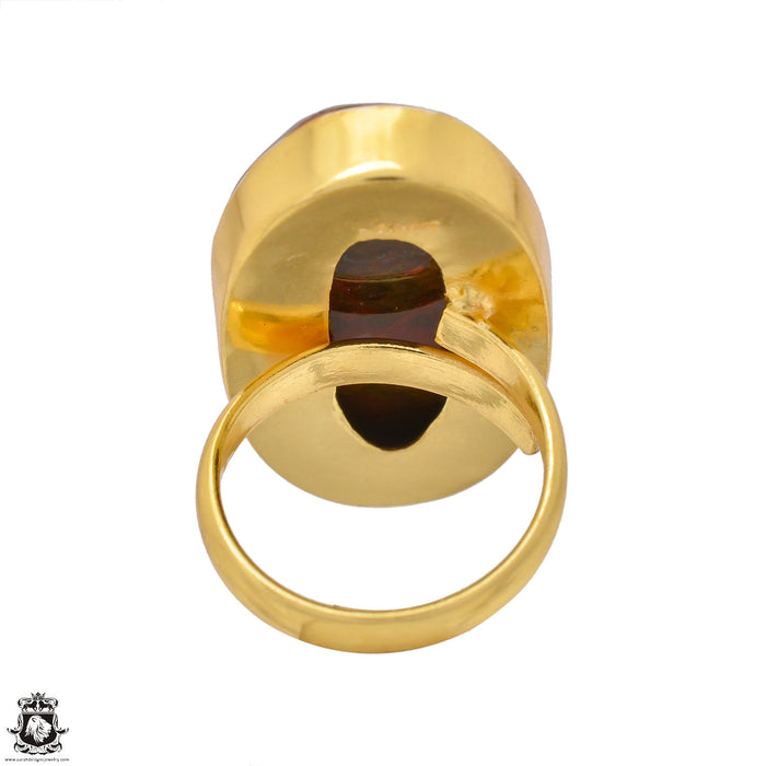 Size 6.5 - Size 8 Ring Seam Agate 24K Gold Plated Ring GPR1544