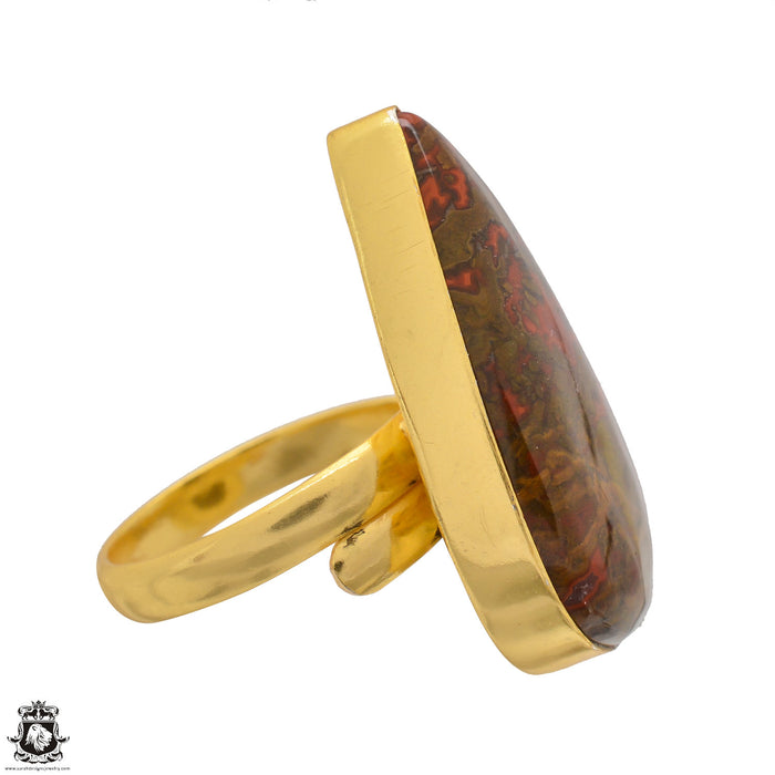 Size 10.5 - Size 12 Ring Seam Agate 24K Gold Plated Ring GPR1547
