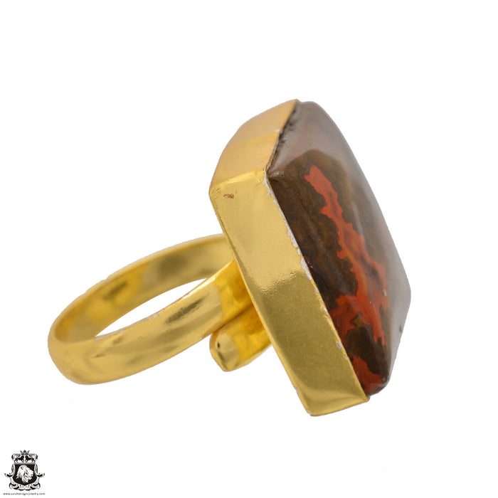 Size 8.5 - Size 10 Adjustable Seam Agate 24K Gold Plated Ring GPR1549