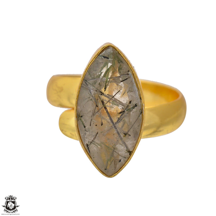 Size 8.5 - Size 10 Ring Tourmalated Quartz 24K Gold Plated Ring GPR1551