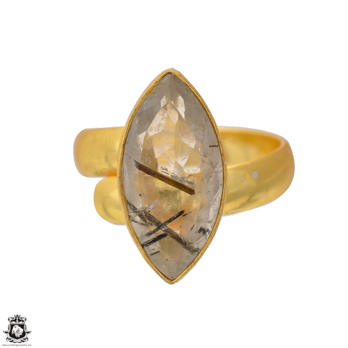 Size 8.5 - Size 10 Ring Tourmalated Quartz 24K Gold Plated Ring GPR1553