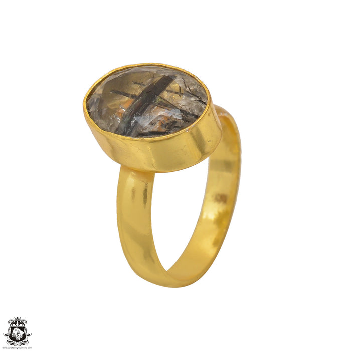 Size 7.5 - Size 9 Ring Tourmalated Quartz 24K Gold Plated Ring GPR1554