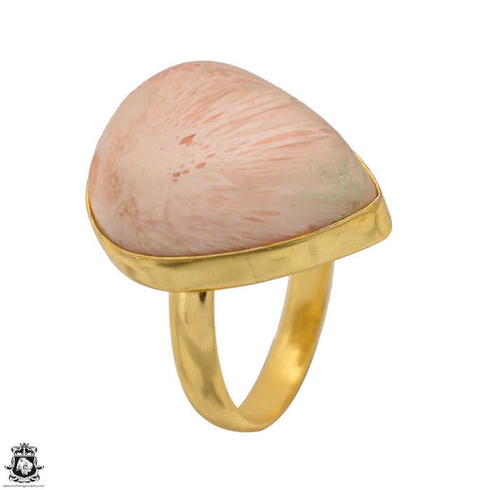 Size 10.5 - Size 12 Ring Scolecite 24K Gold Plated Ring GPR1564