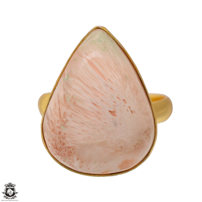 Size 10.5 - Size 12 Ring Scolecite 24K Gold Plated Ring GPR1564